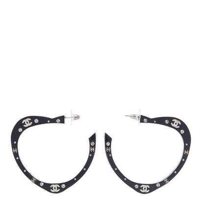 Chanel Resin CC Heart Hoop Earrings Black 1 of 3