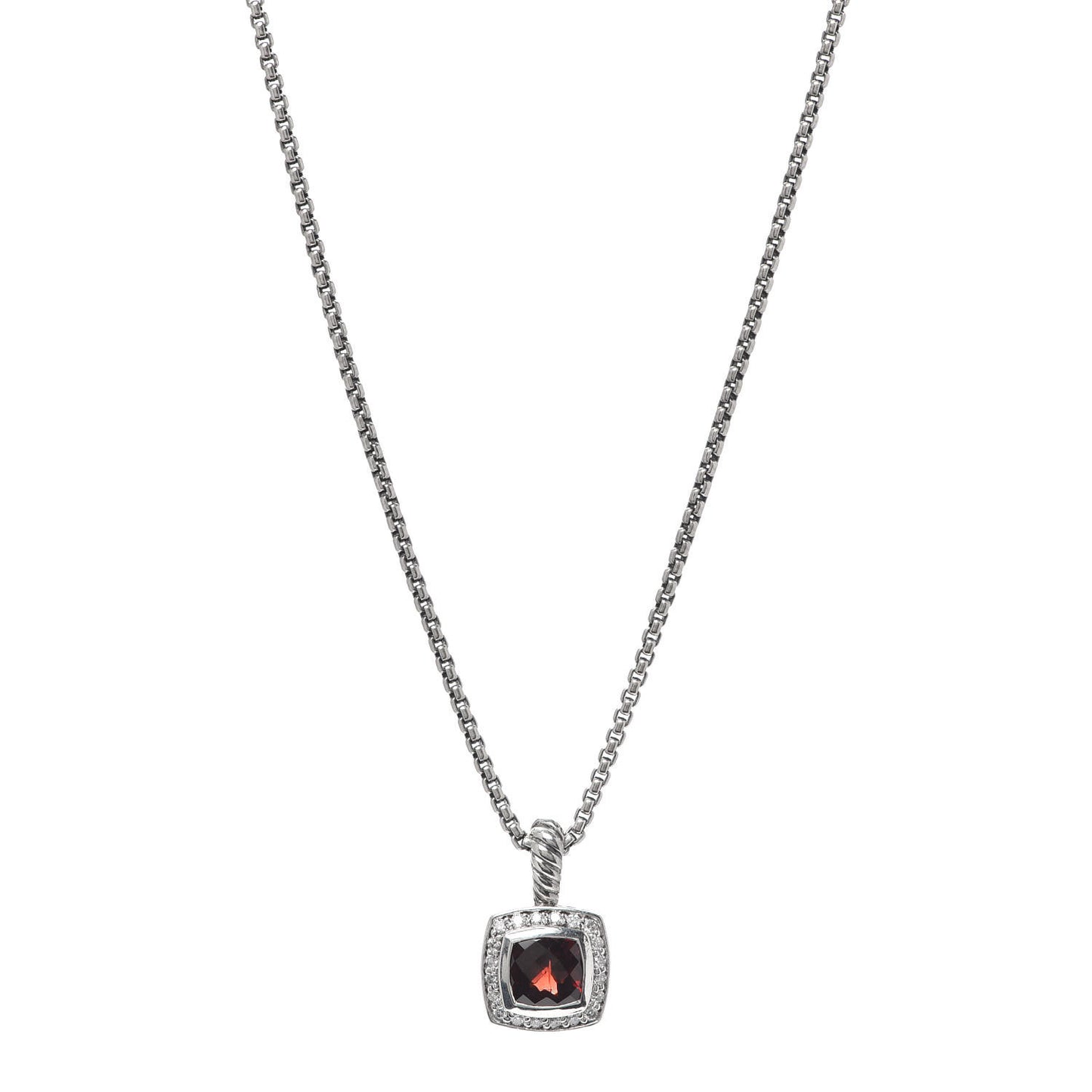 Sterling Silver Diamond Garnet 7mm Petite Albion Pendant Necklace