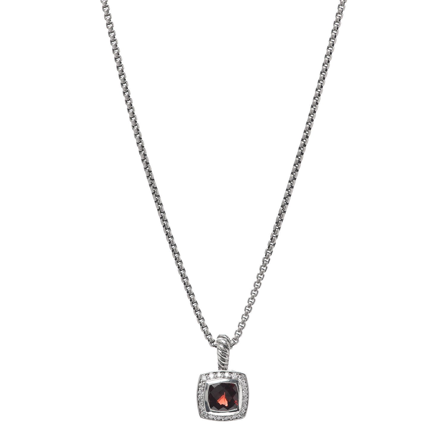 David Yurman Sterling Silver Diamond Garnet 7mm Petite Albion Pendant Necklace 1 of 5