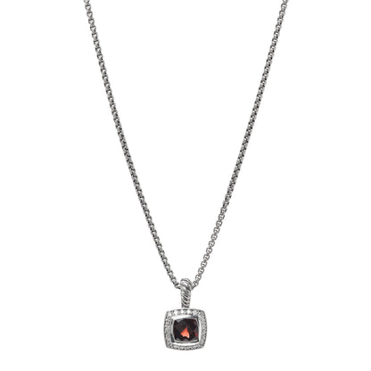 David Yurman Sterling Silver Diamond Garnet 7mm Petite Albion Pendant Necklace 1 of 5