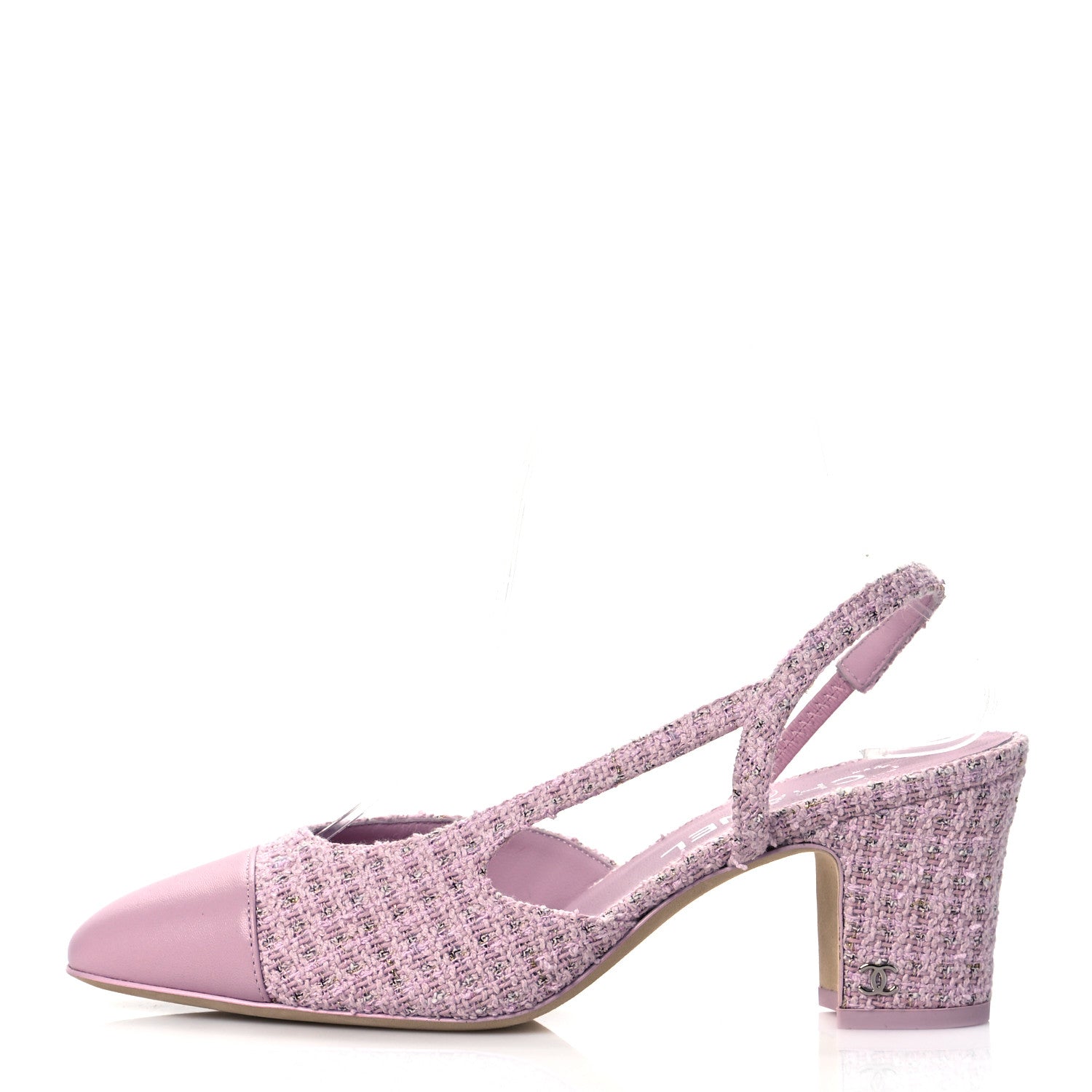 Chanel Tweed Lambskin Cap Toe CC Slingback Pumps 38 Pink 1 of 9