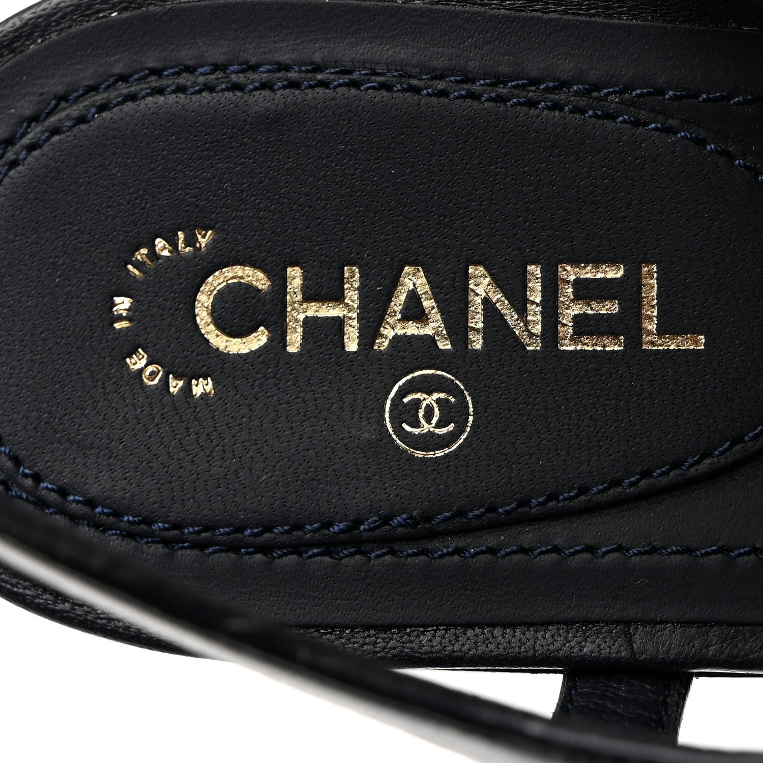 Chanel Lambskin Crystal CC Thong Sandals 37 Navy Blue 8 of 9