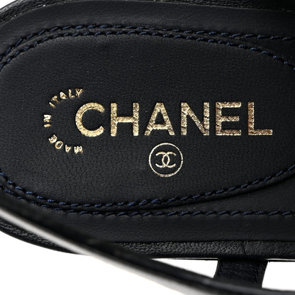 Chanel Lambskin Crystal CC Thong Sandals 37 Navy Blue 8 of 9