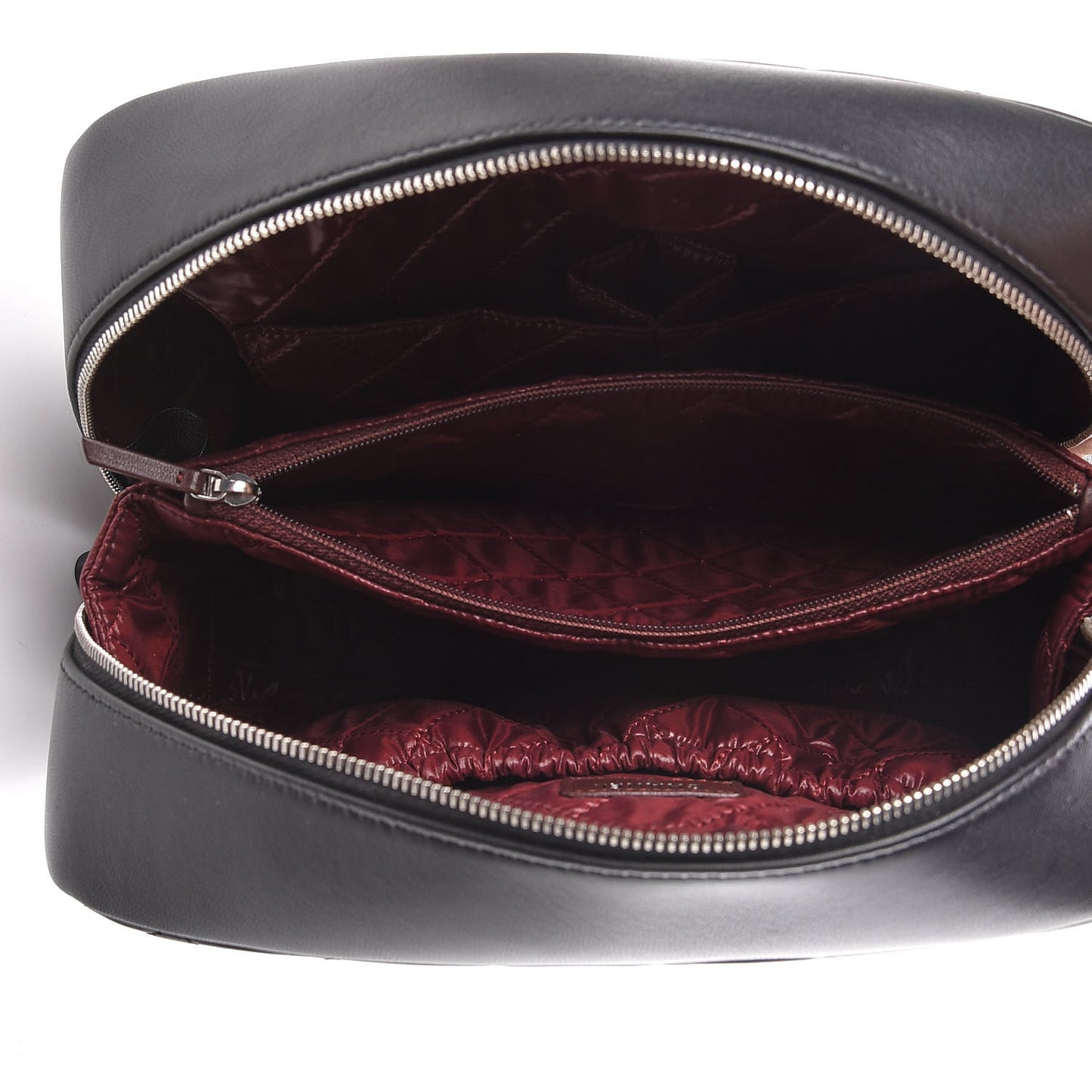 Lambskin Quilted Large Curvy Pouch Cosmetic Case Black