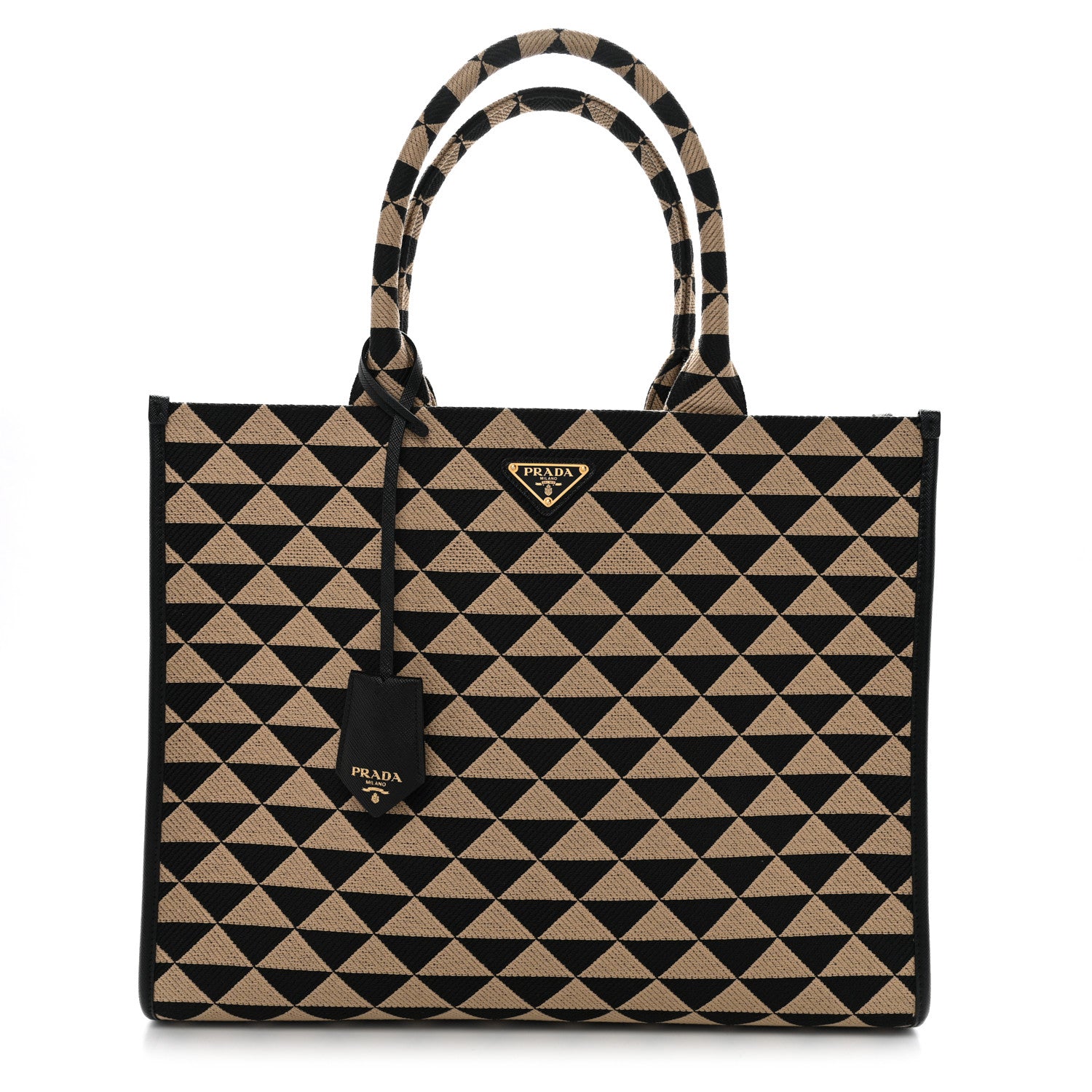 Prada Jacquard Saffiano Triangolo Symbole Embroidered Large Tote Black Corda 1 of 13
