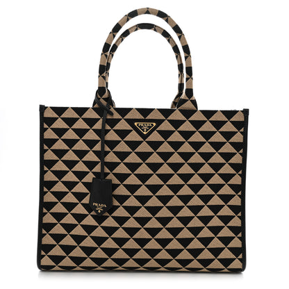 Prada Jacquard Saffiano Triangolo Symbole Embroidered Large Tote Black Corda 1 of 13