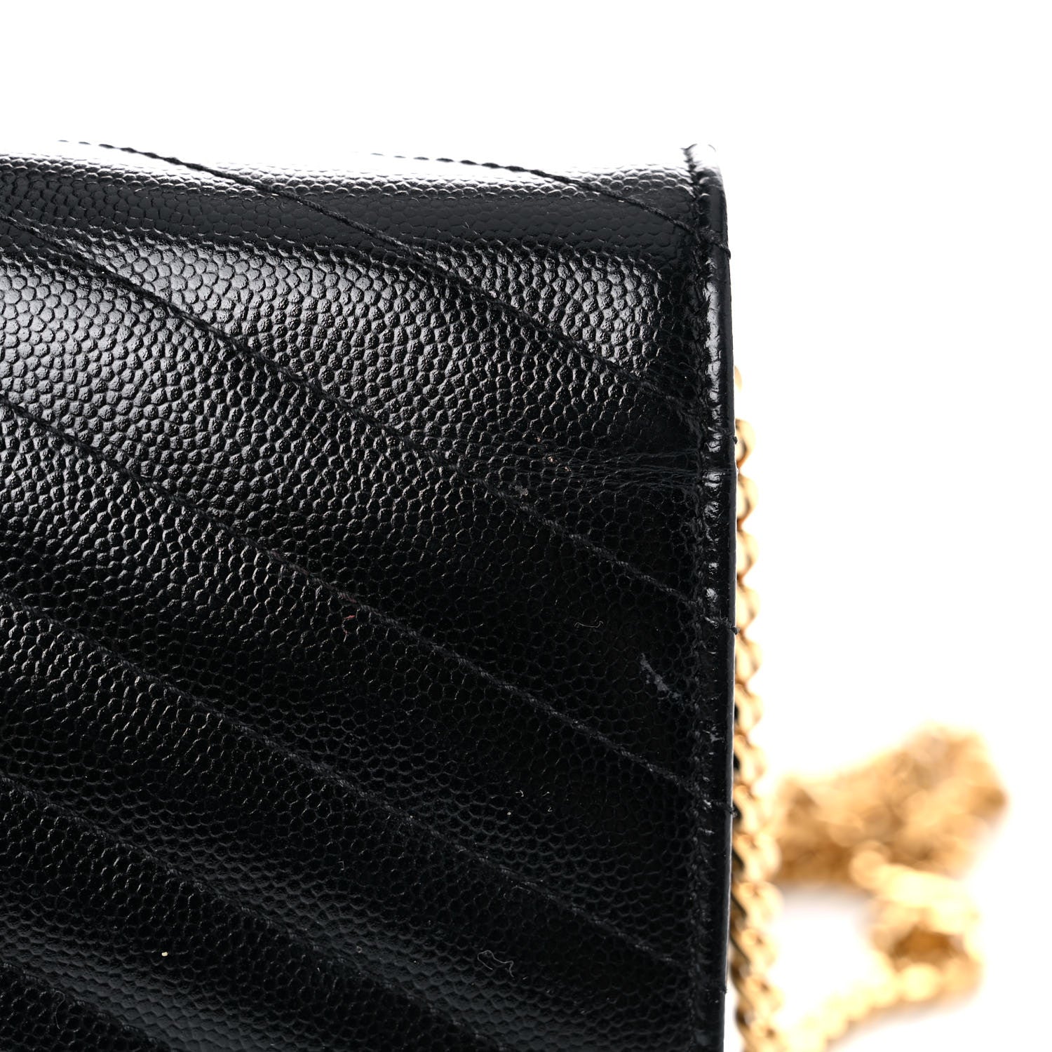 Saint Laurent Grain De Poudre Matelasse Chevron Monogram Chain Wallet Black 22 of 23