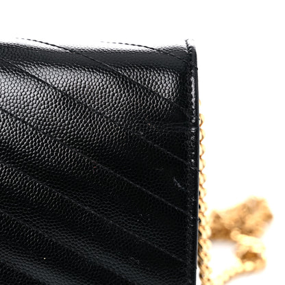 Saint Laurent Grain De Poudre Matelasse Chevron Monogram Chain Wallet Black 22 of 23