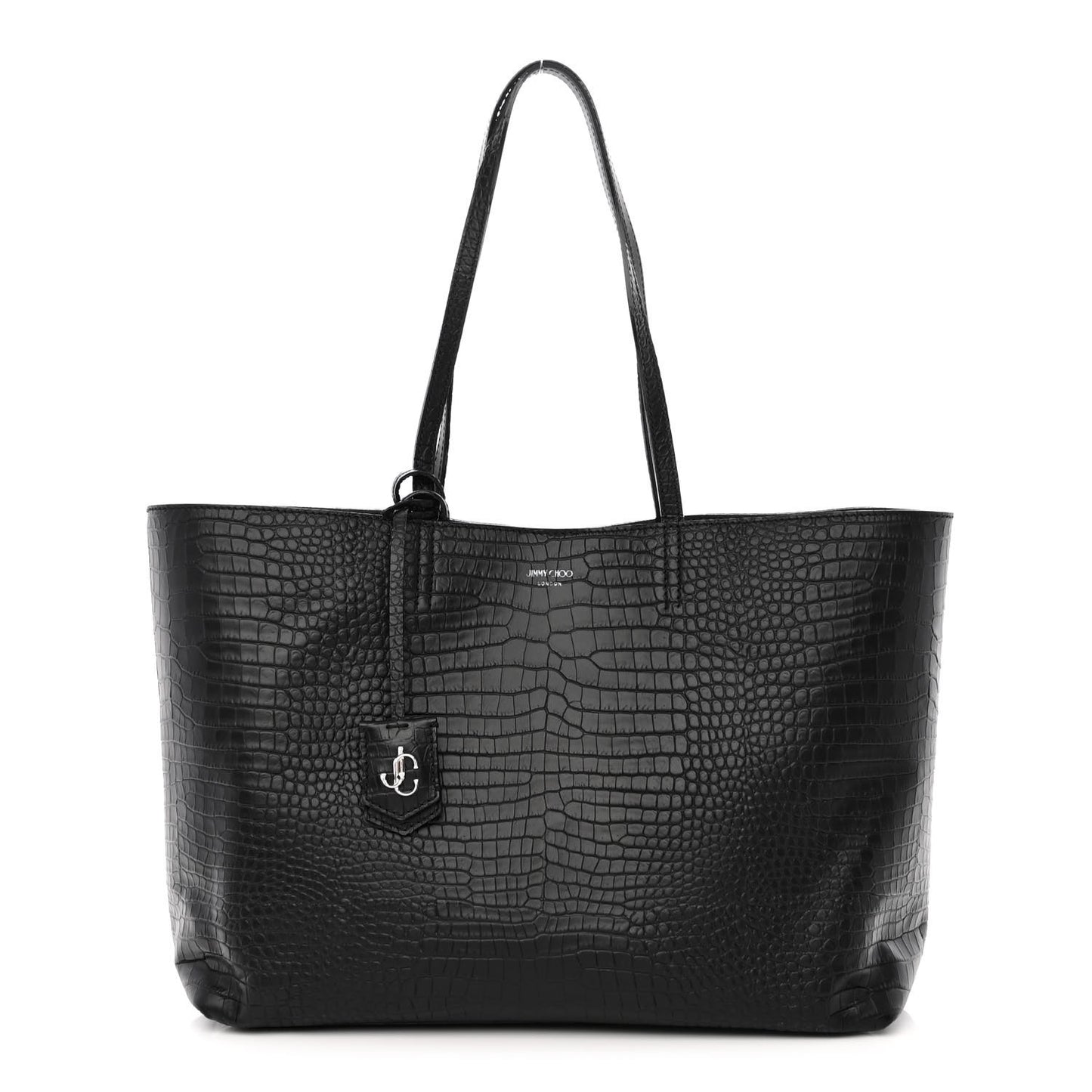 Calfskin Crocodile Embossed Nine2Five East West Tote Black