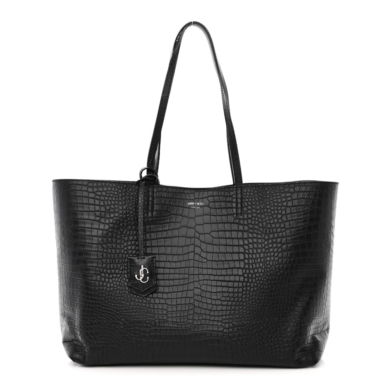 Jimmy Choo Calfskin Crocodile Embossed Nine2Five East West Tote Black 3 of 13