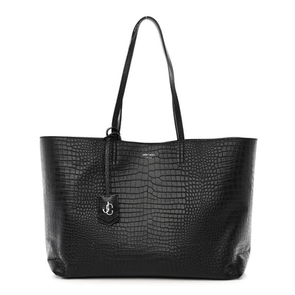 Jimmy Choo Calfskin Crocodile Embossed Nine2Five East West Tote Black 3 of 13
