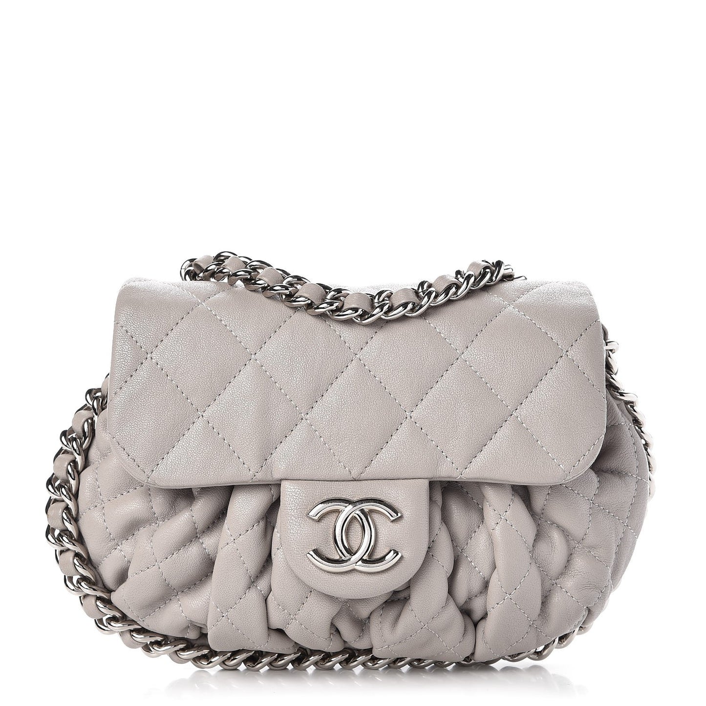 Washed Lambskin Quilted Mini Chain Around Messenger Grey