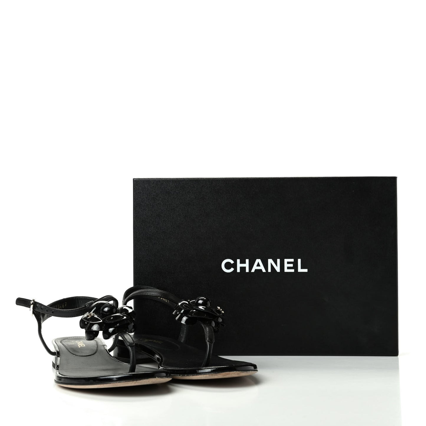 Patent Camellia Thong Sandals 37 Black