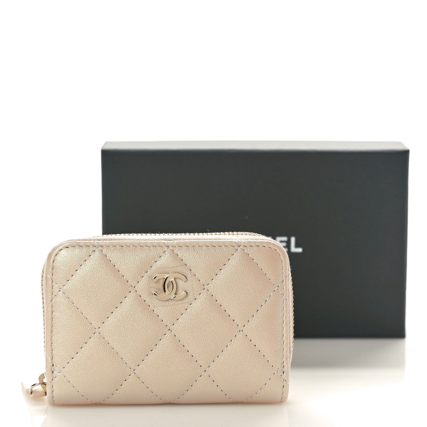 Chanel Iridescent Calfskin Quilted Zip Coin Purse Wallet Beige 9 of 9