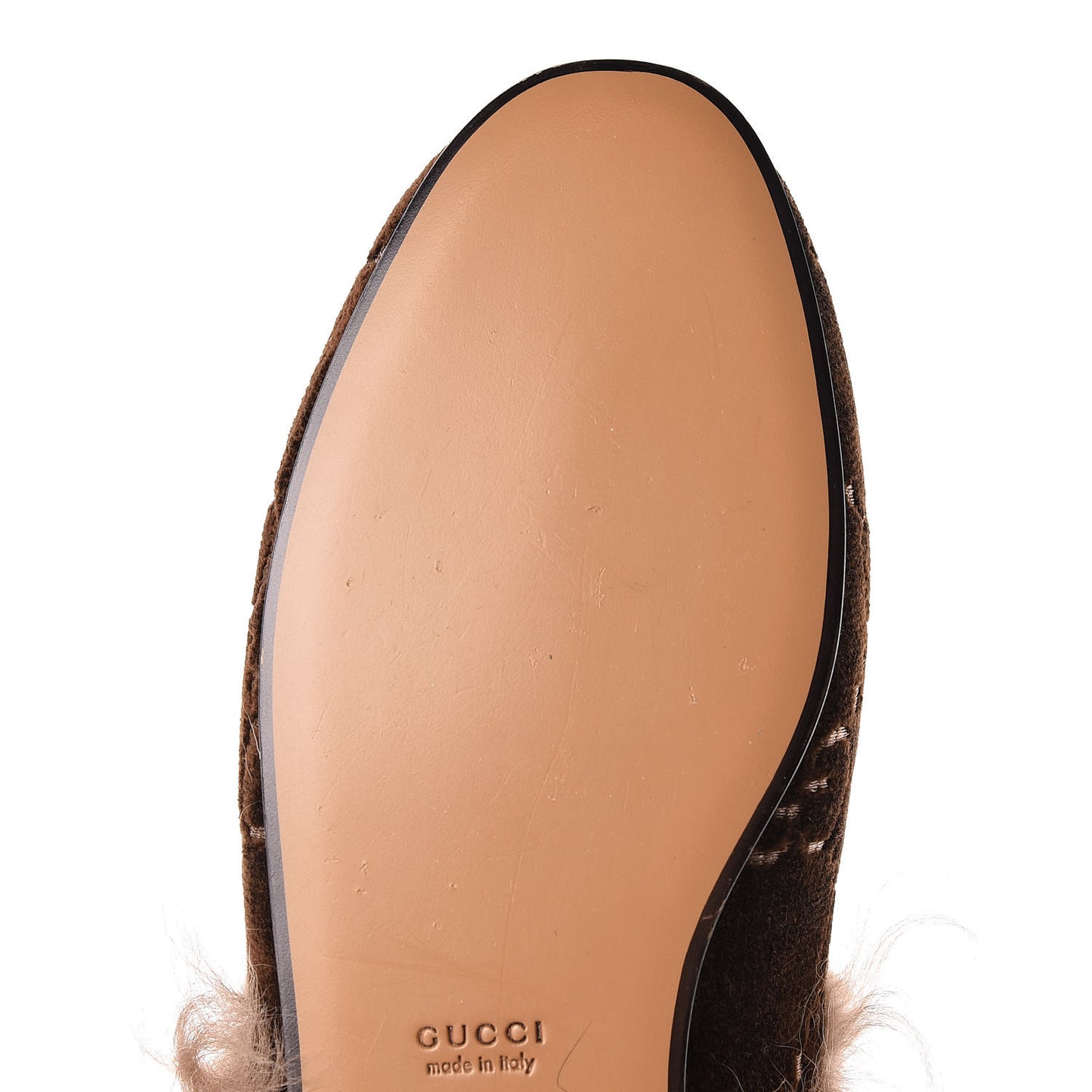 Velvet GG Monogram Fur Womens Princetown Slippers 36.5 Brown Black Natural
