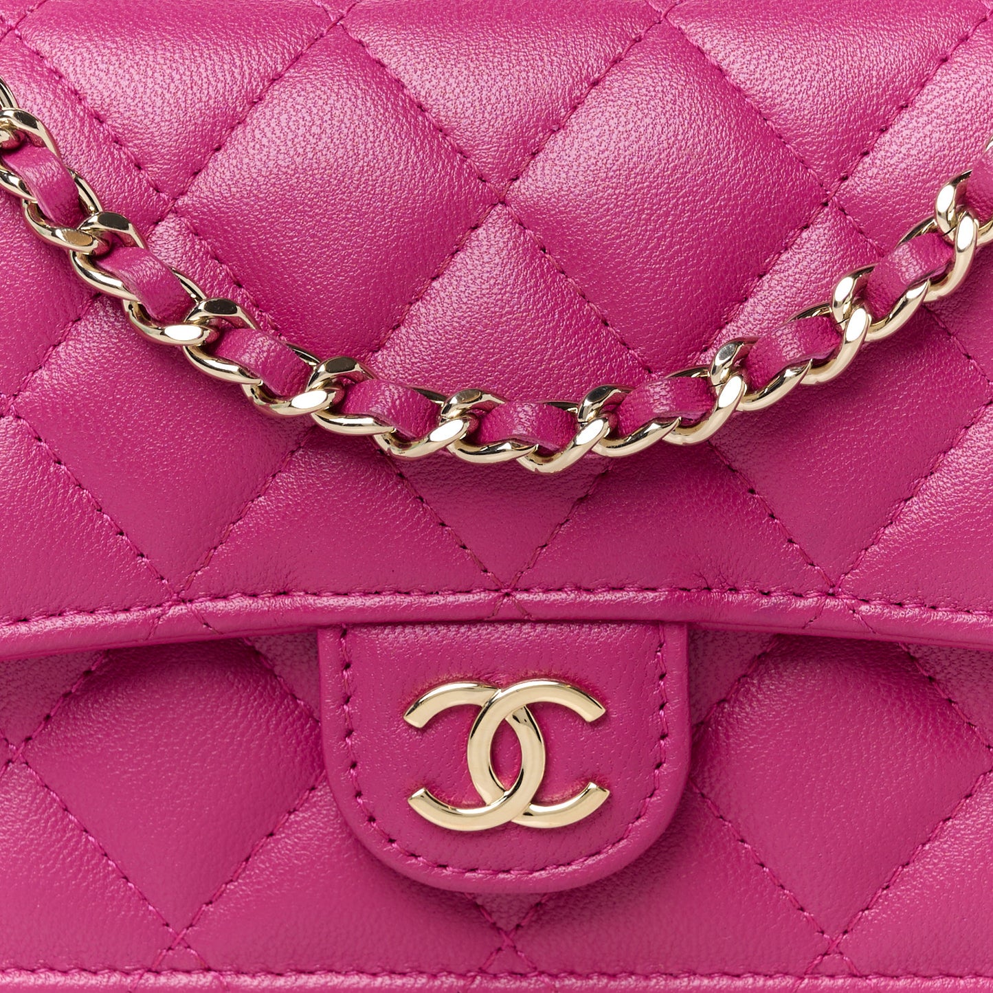 Lambskin Quilted Flap Phone Holder With Chain Fuchsia