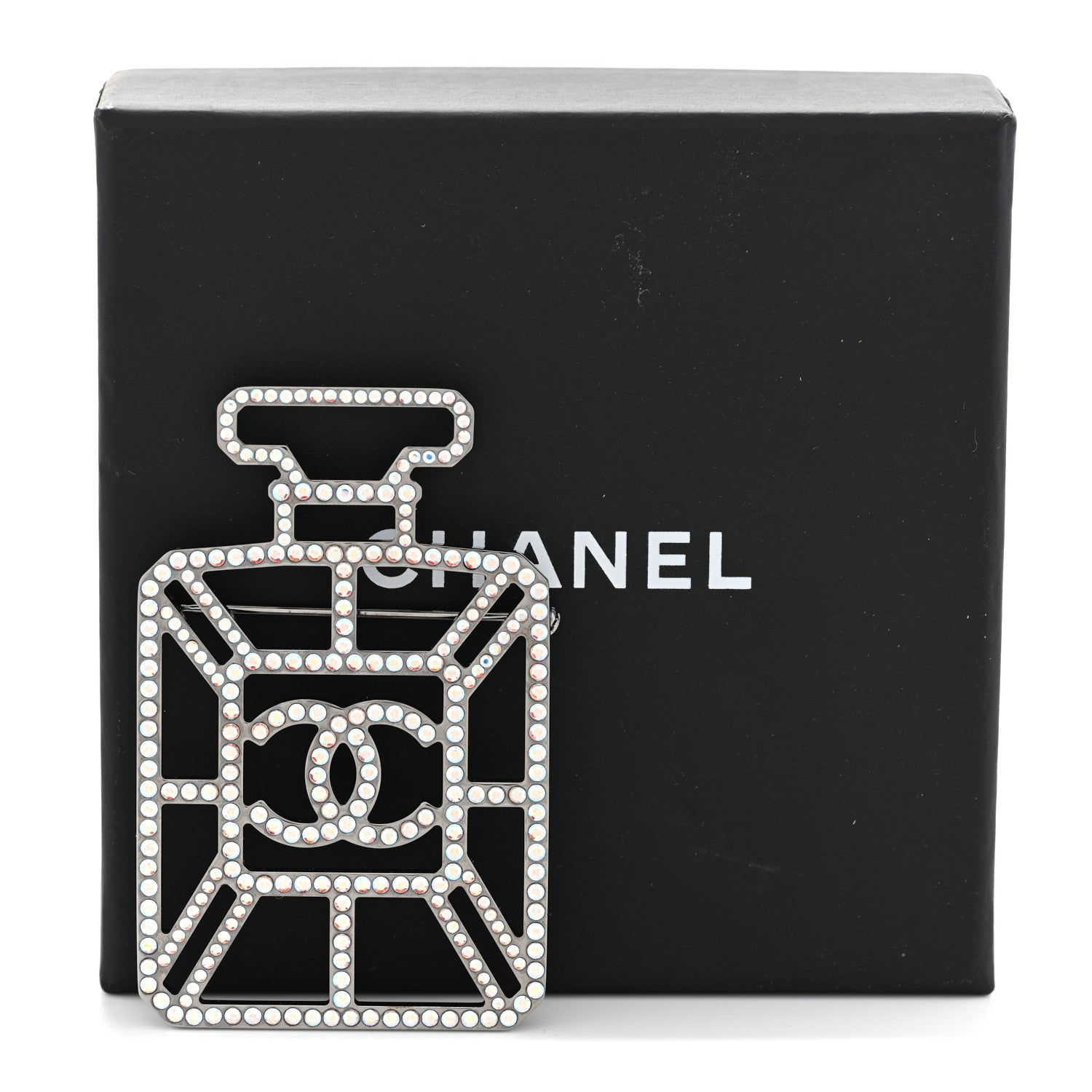 Chanel Ruthenium Crystal Perfume Bottle CC Brooch Iridescent Blue 5 of 5