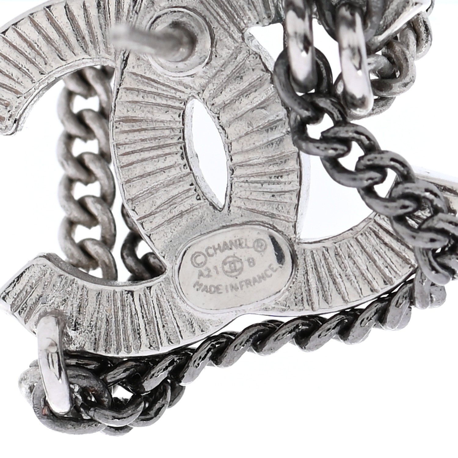 Chanel Crystal Chain CC Earrings Silver 4 of 5