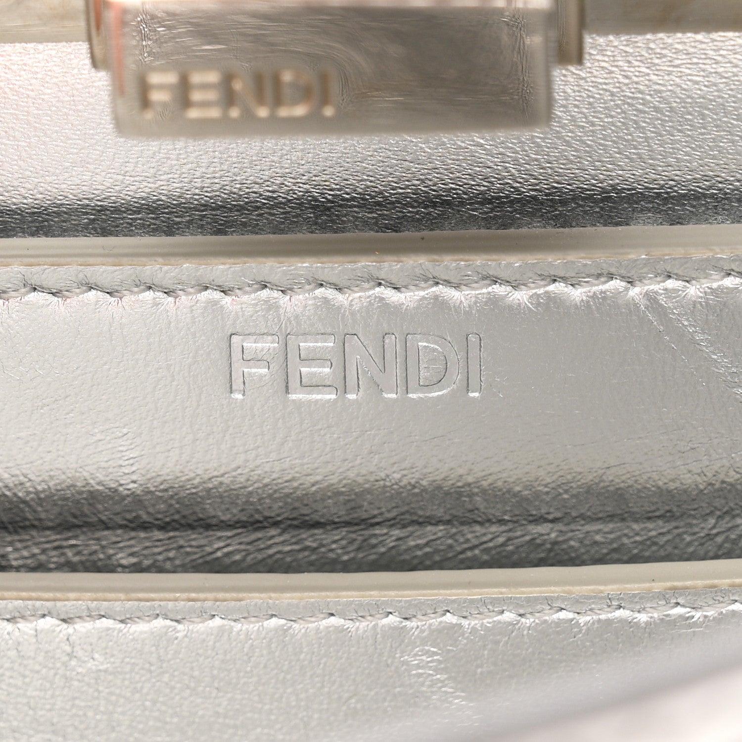 Fendi Rock Millenium Laminata Small Peekaboo I SEE U Satchel Argento 6 of 11