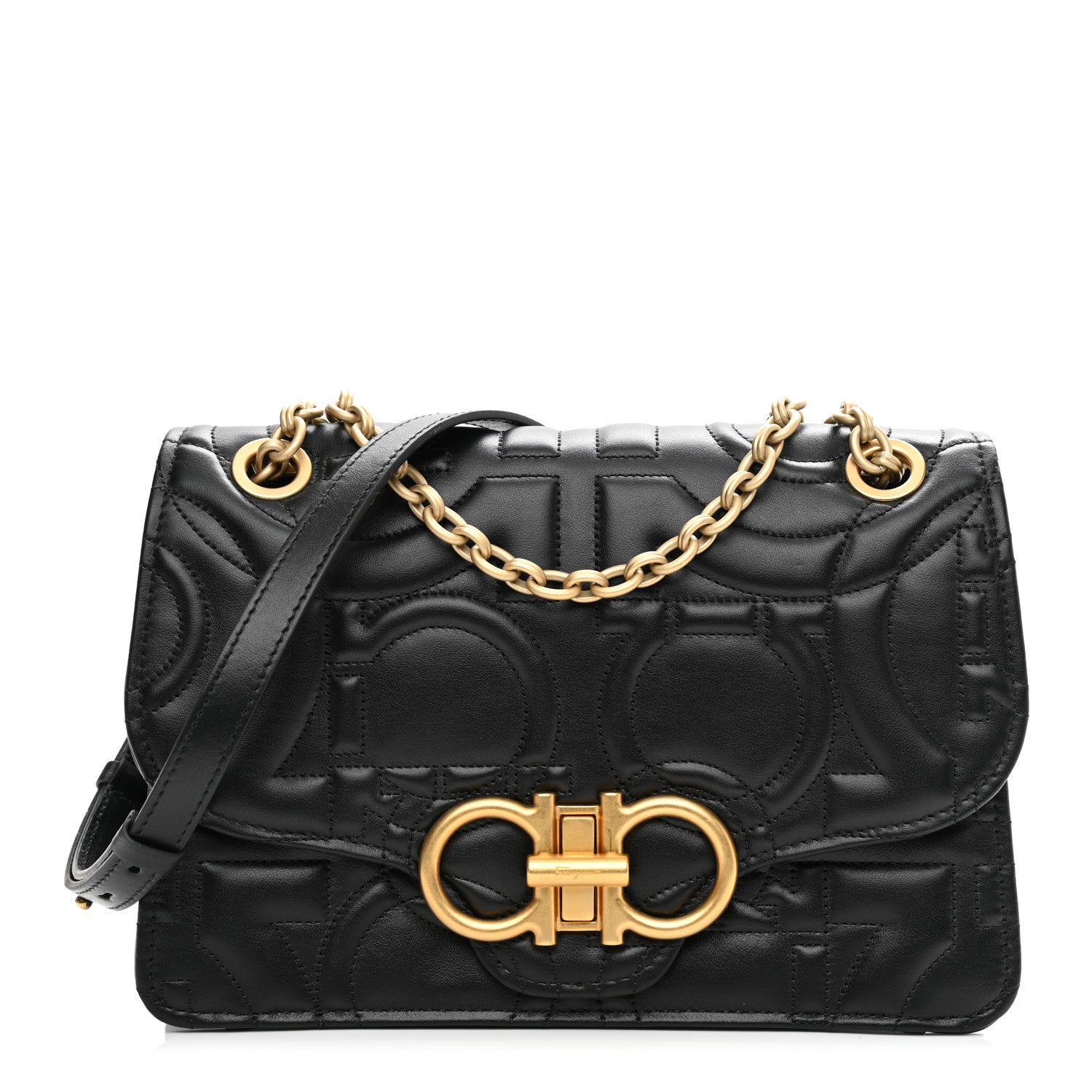 Salvatore Ferragamo Calfskin Quilted Gancini Flap Bag Black 1 of 10