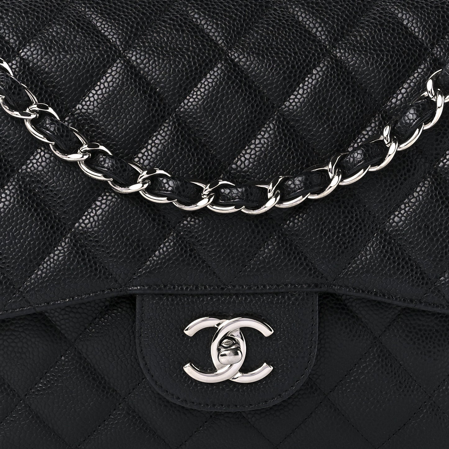 Caviar Quilted Jumbo Double Flap Black