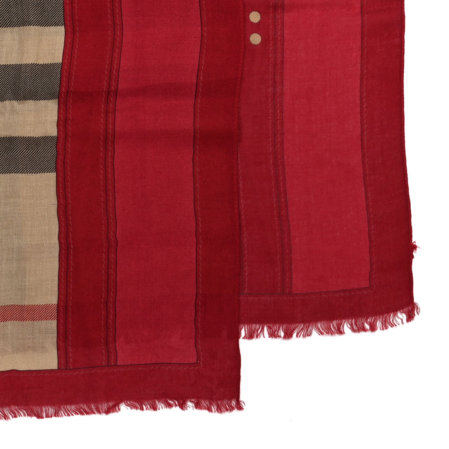 Burberry Modal Cashmere Haymarket Check Color Border Scarf Red 3 of 4