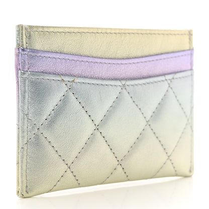 Chanel Gradient Metallic Calfskin Quilted Card Holder Silver Blue Yellow Purple 3 of 9