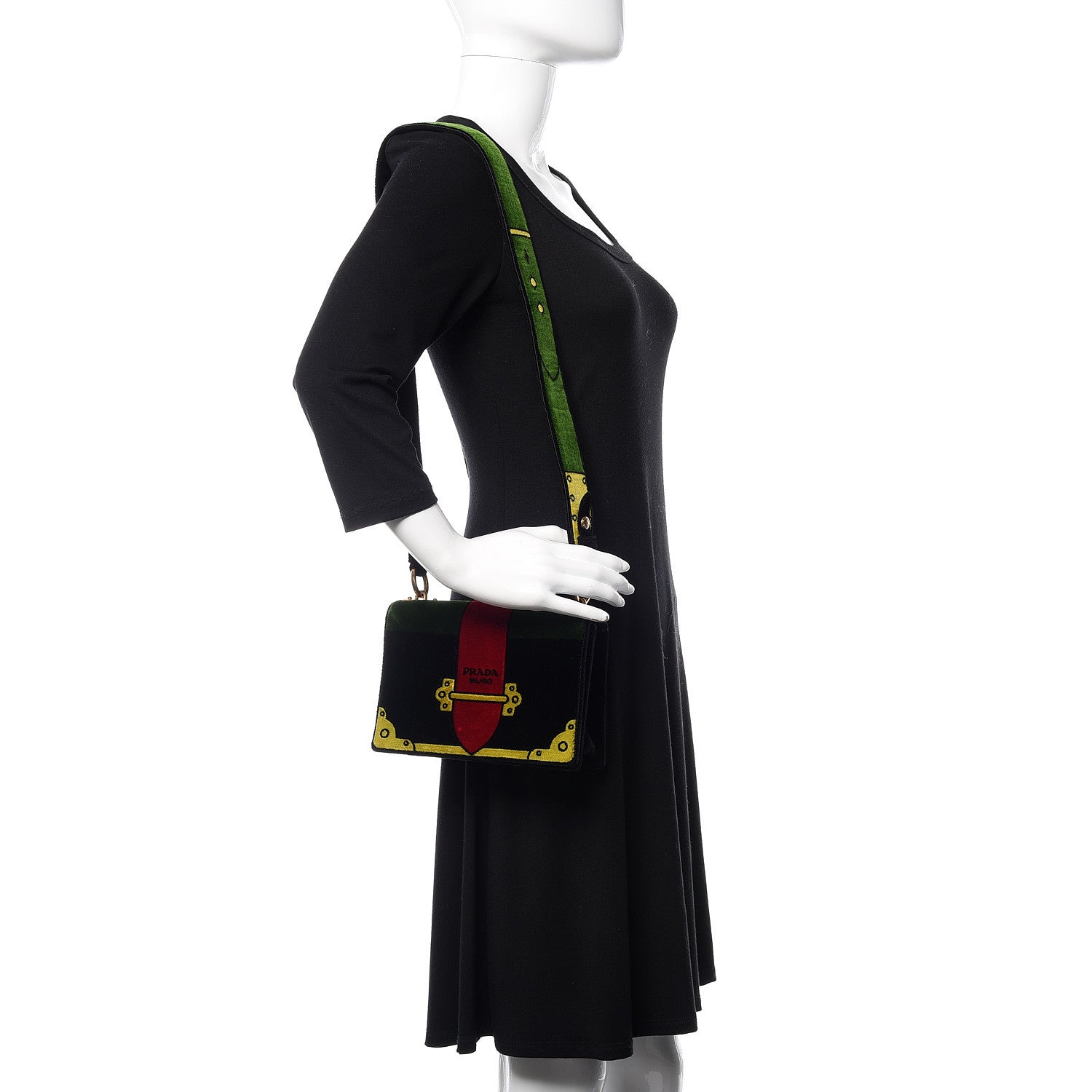Prada Velluto Ricamo Cahier Shoulder Bag Black 2 of 8
