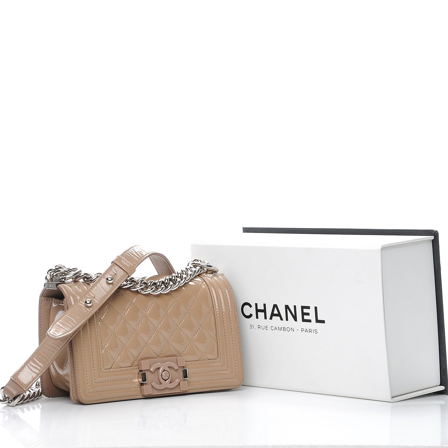 Chanel Patent Calfskin Small Boy Flap Plexiglass Beige 9 of 9