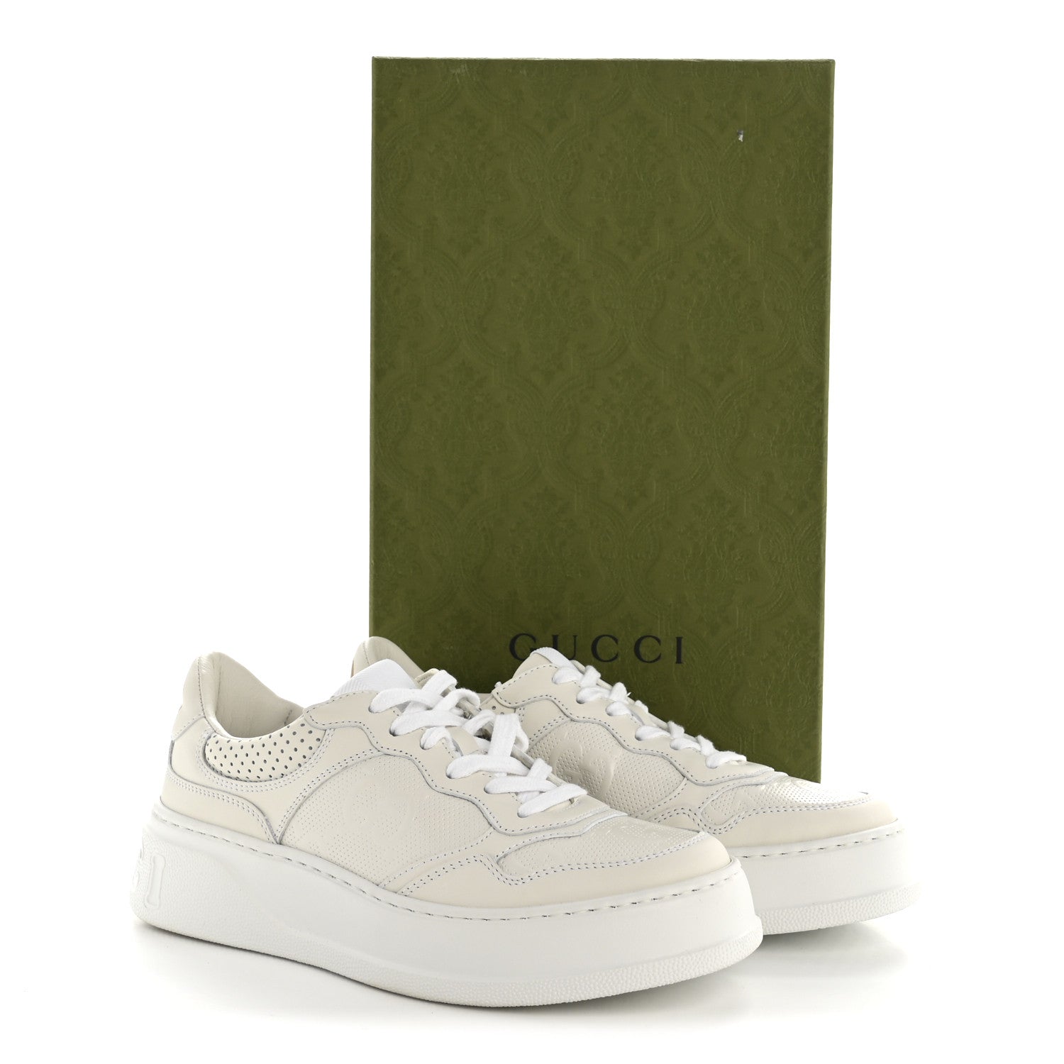 Gucci Calfskin GG Tennis Embossed Perforated Womens Platform 55mm Sneakers 37 Great White 11 of 11