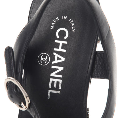 Chanel Calfskin Camellia Platform Sandals 38 Black 7 of 8