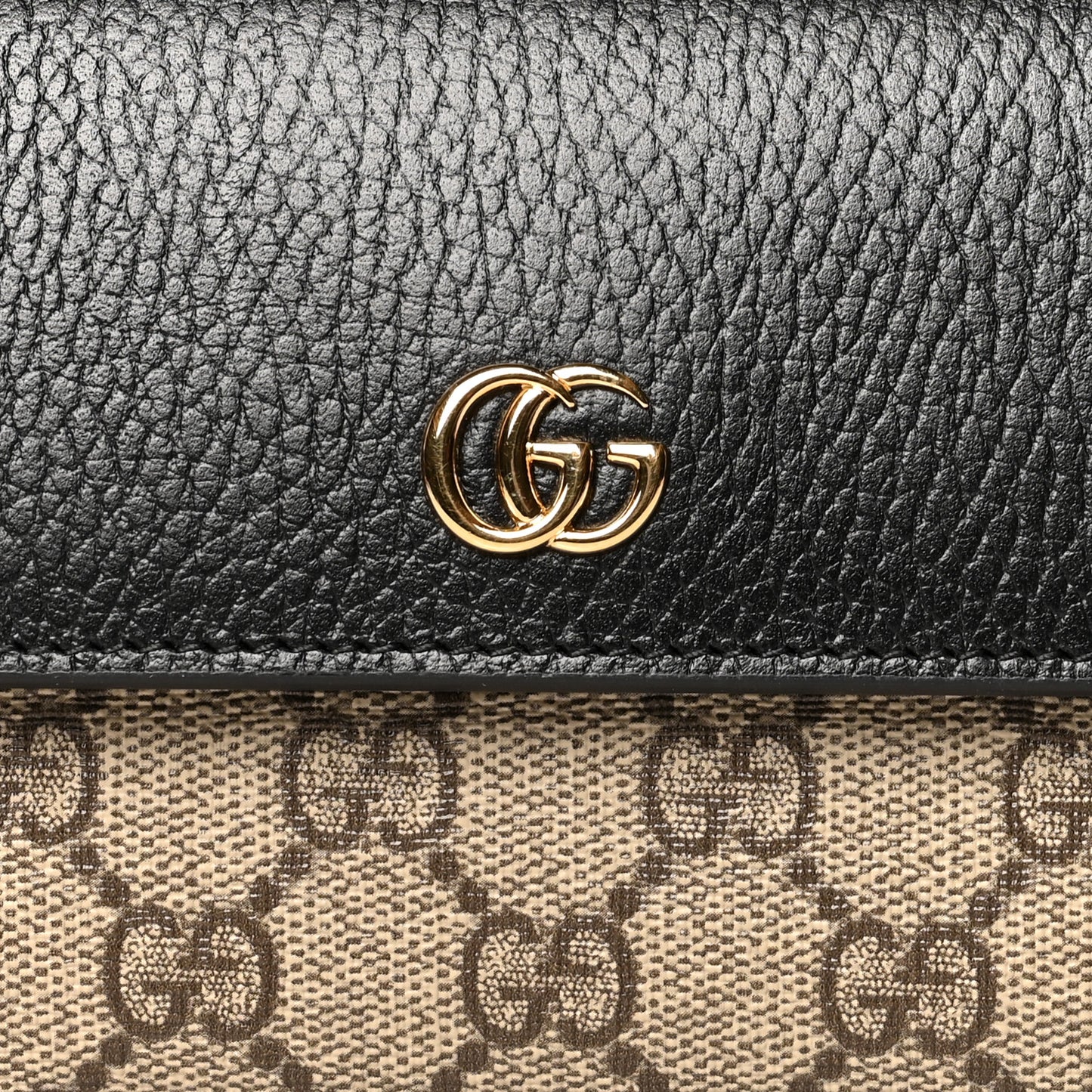 Dollar Calfskin GG Supreme Monogram GG Marmont Continental Wallet Black Beige Ebony