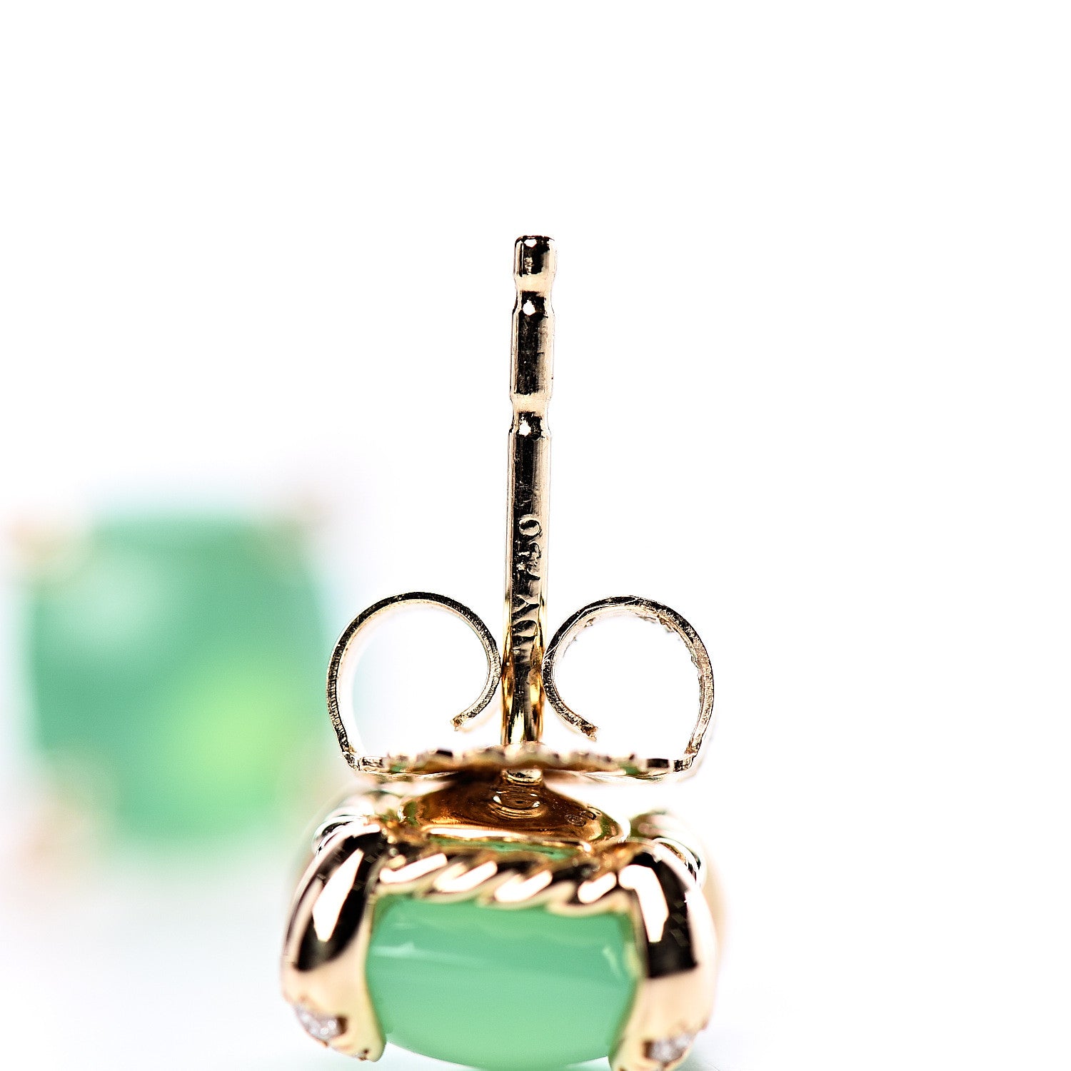 David Yurman 18K Yellow Gold Diamond Chrysoprase 8mm Chatelaine Earrings 3 of 4