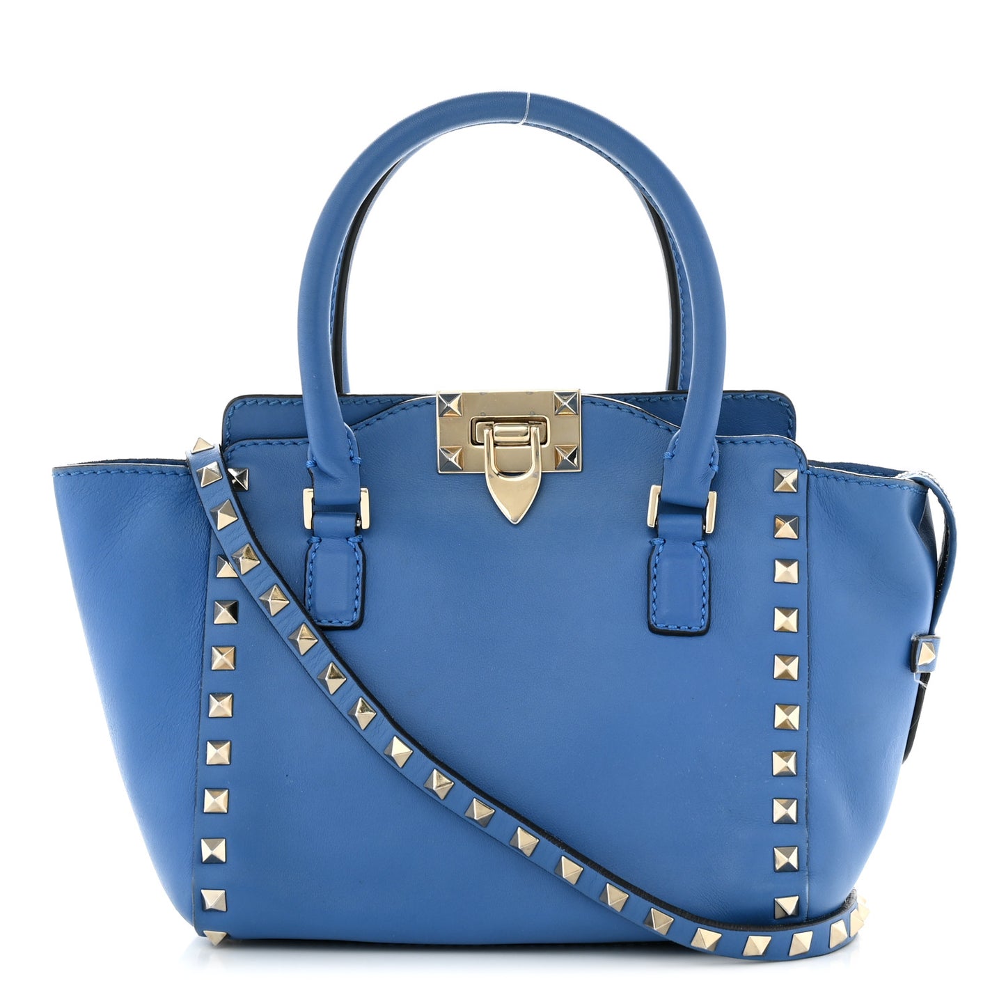 Vitello Mini Rockstud Double Handle Tote Light Sapphire