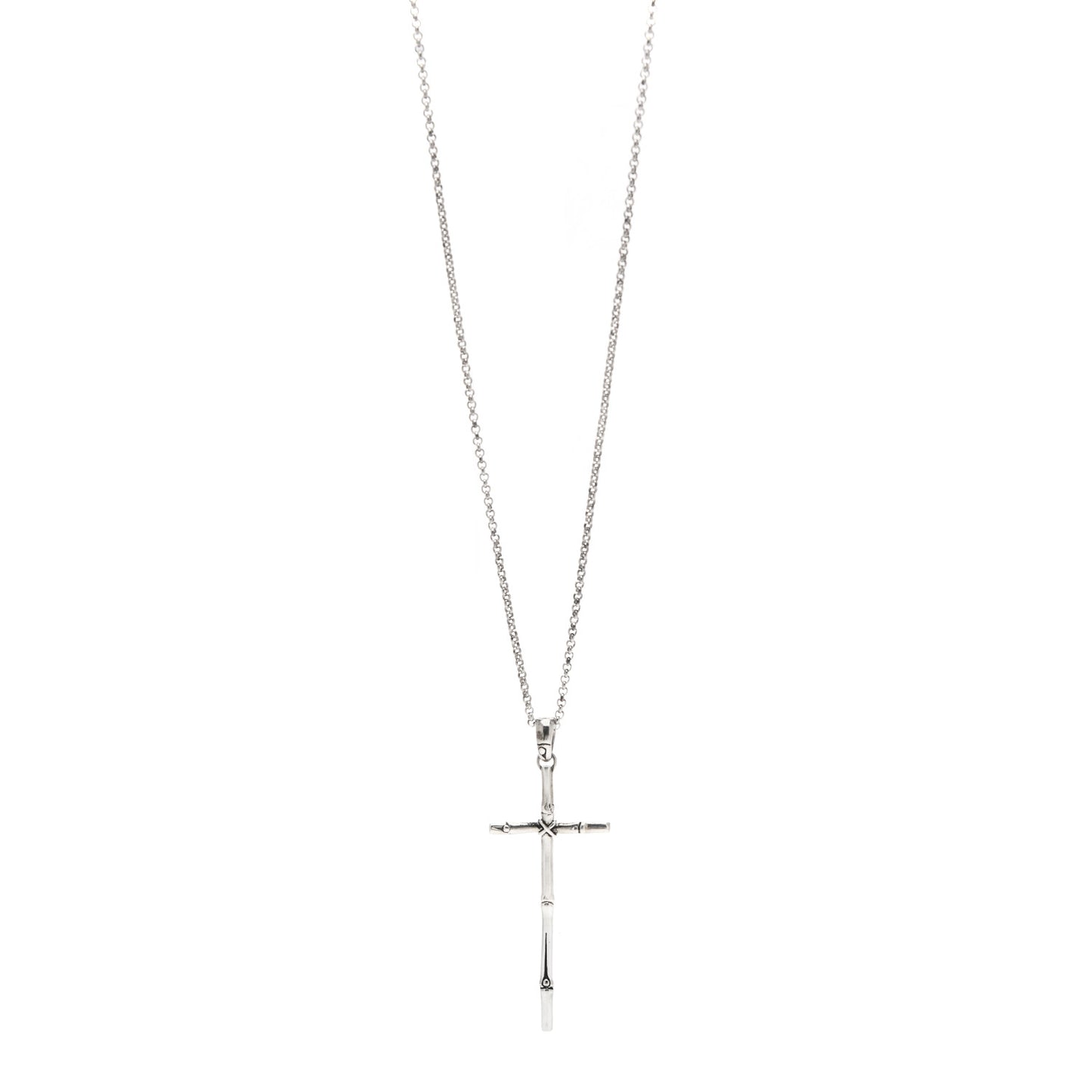 Sterling Silver Bamboo Cross Pendant Necklace