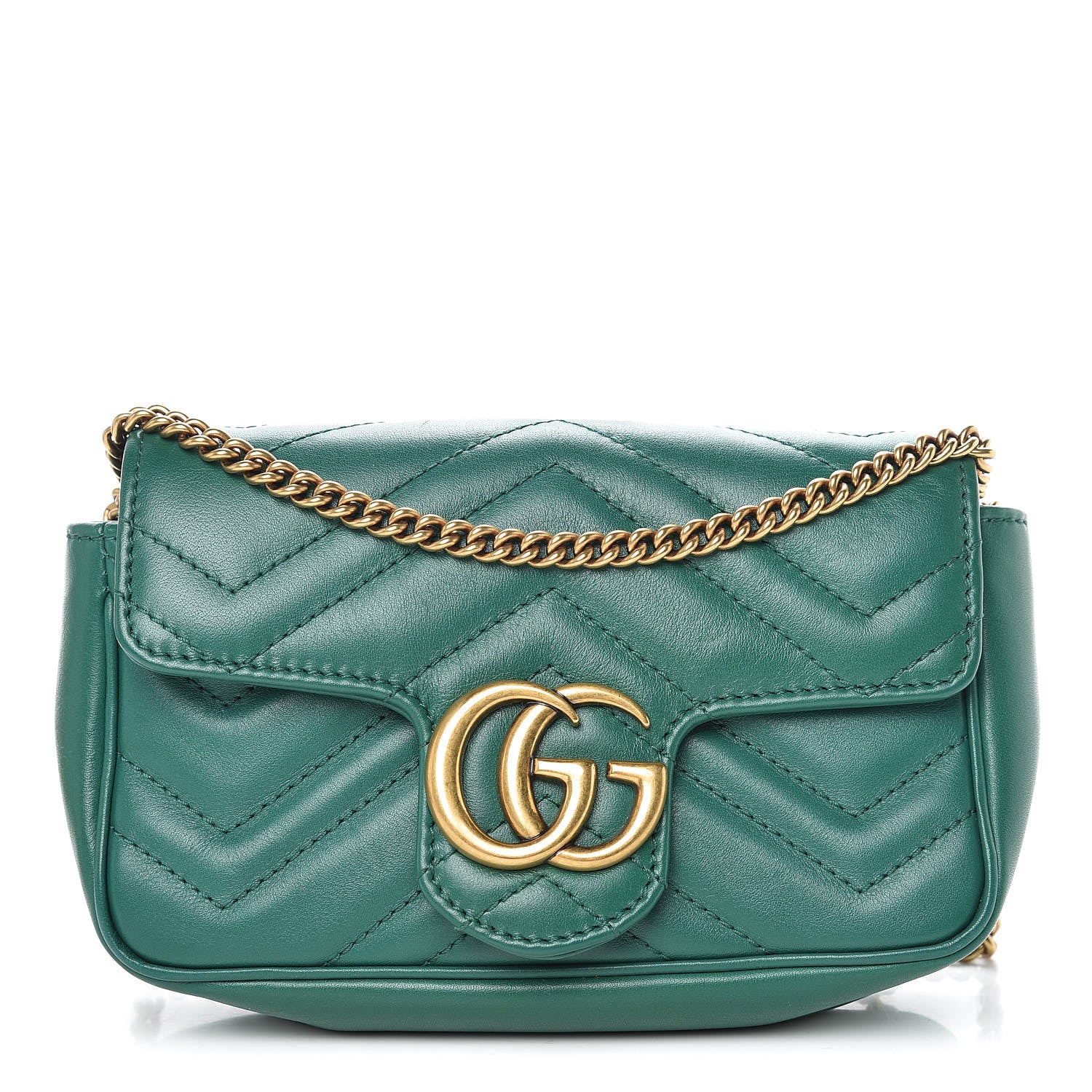 Gucci Calfskin Matelasse Super Mini GG Marmont Shoulder Bag Emerald Green 1 of 15