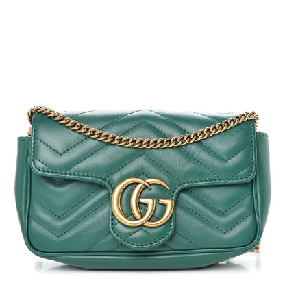 Gucci Calfskin Matelasse Super Mini GG Marmont Shoulder Bag Emerald Green 1 of 15