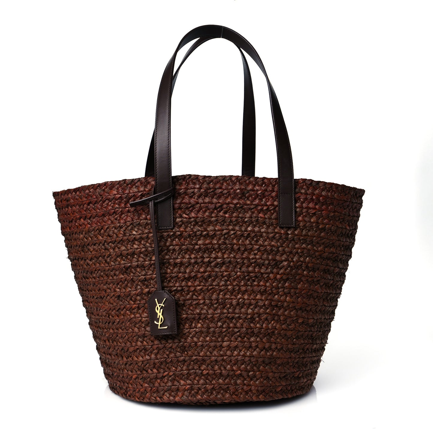 Raffia Calfskin Medium Panier Tote Dark Chocolate
