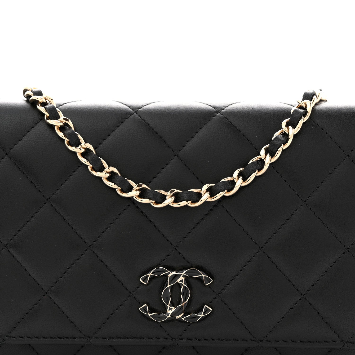 Chanel Lambskin Quilted Enamel CC Wallet On Chain WOC Black 8 of 11