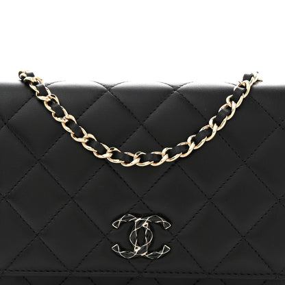 Chanel Lambskin Quilted Enamel CC Wallet On Chain WOC Black 8 of 11