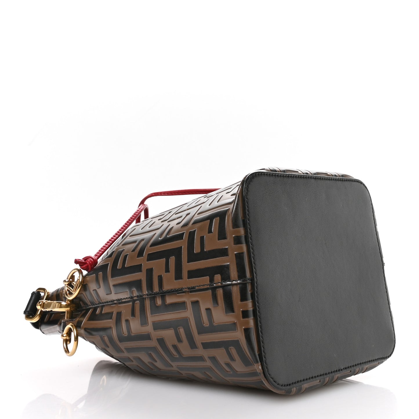 Vitello Grace F is Fendi Bi-Color FF 1974 Embossed Grande Mon Tresor Bucket Bag Maya Black Fragola