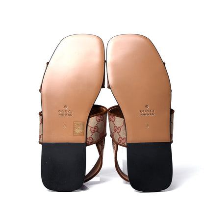 Gucci Canvas GG Monogram Mens Slingback Flat Sandals 9 Beige Ruggine Cuir 5 of 6