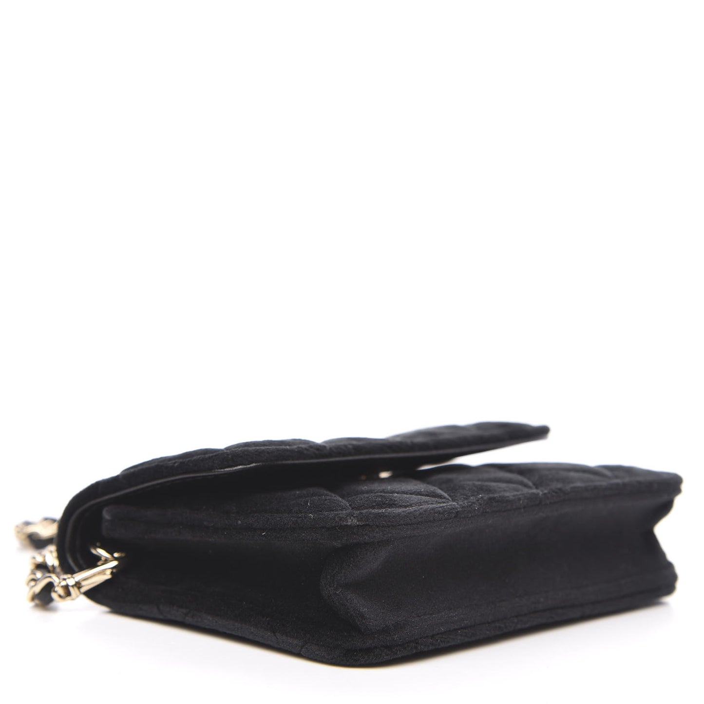 Velvet Quilted Pearl Crush Flap With Chain Black