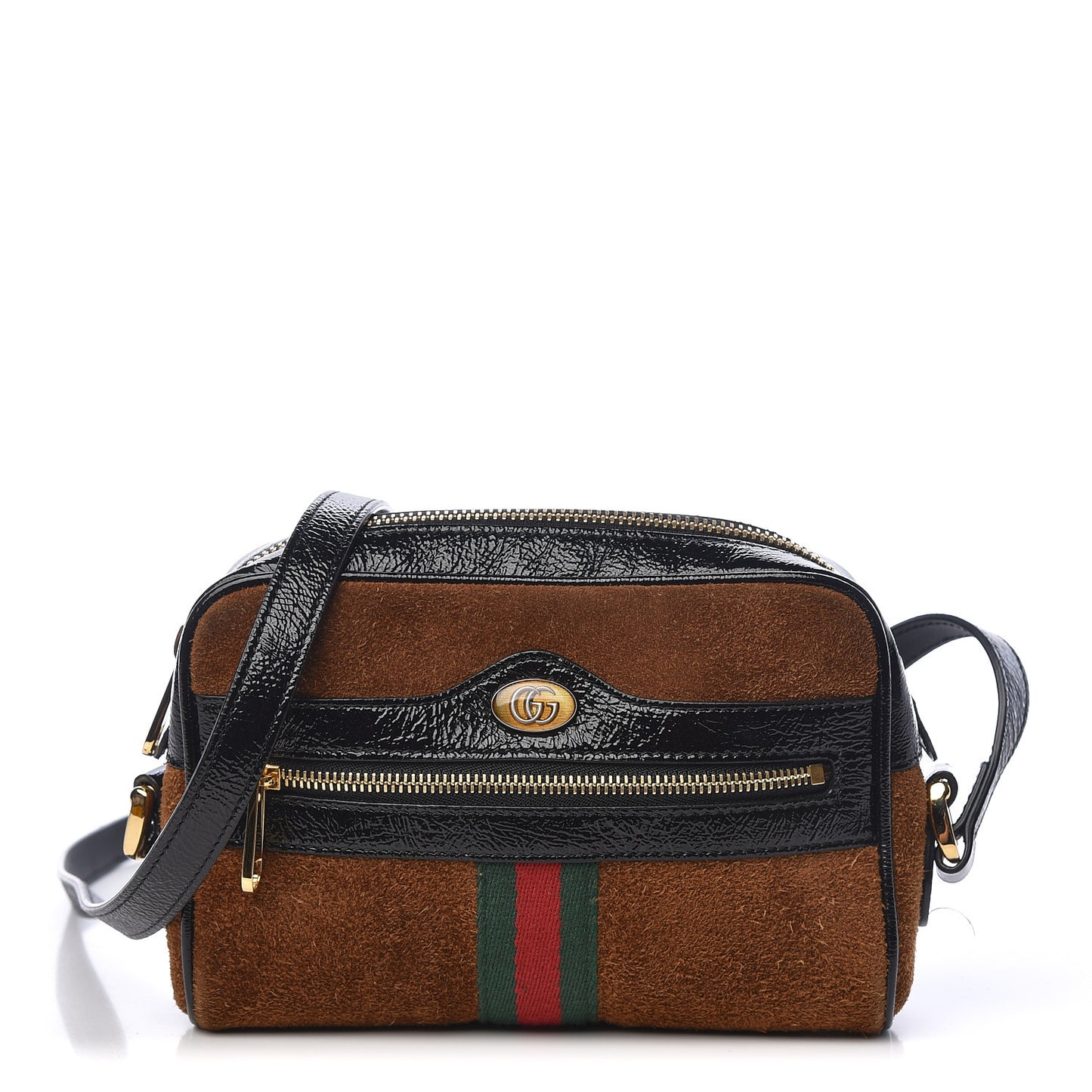 Suede Patent Web Mini Ophidia Shoulder Bag Nocciola Black