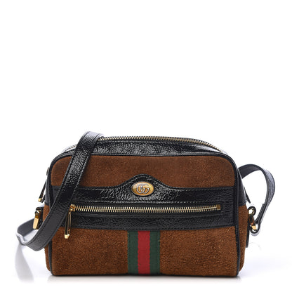 Gucci Suede Patent Web Mini Ophidia Shoulder Bag Nocciola Black 1 of 12