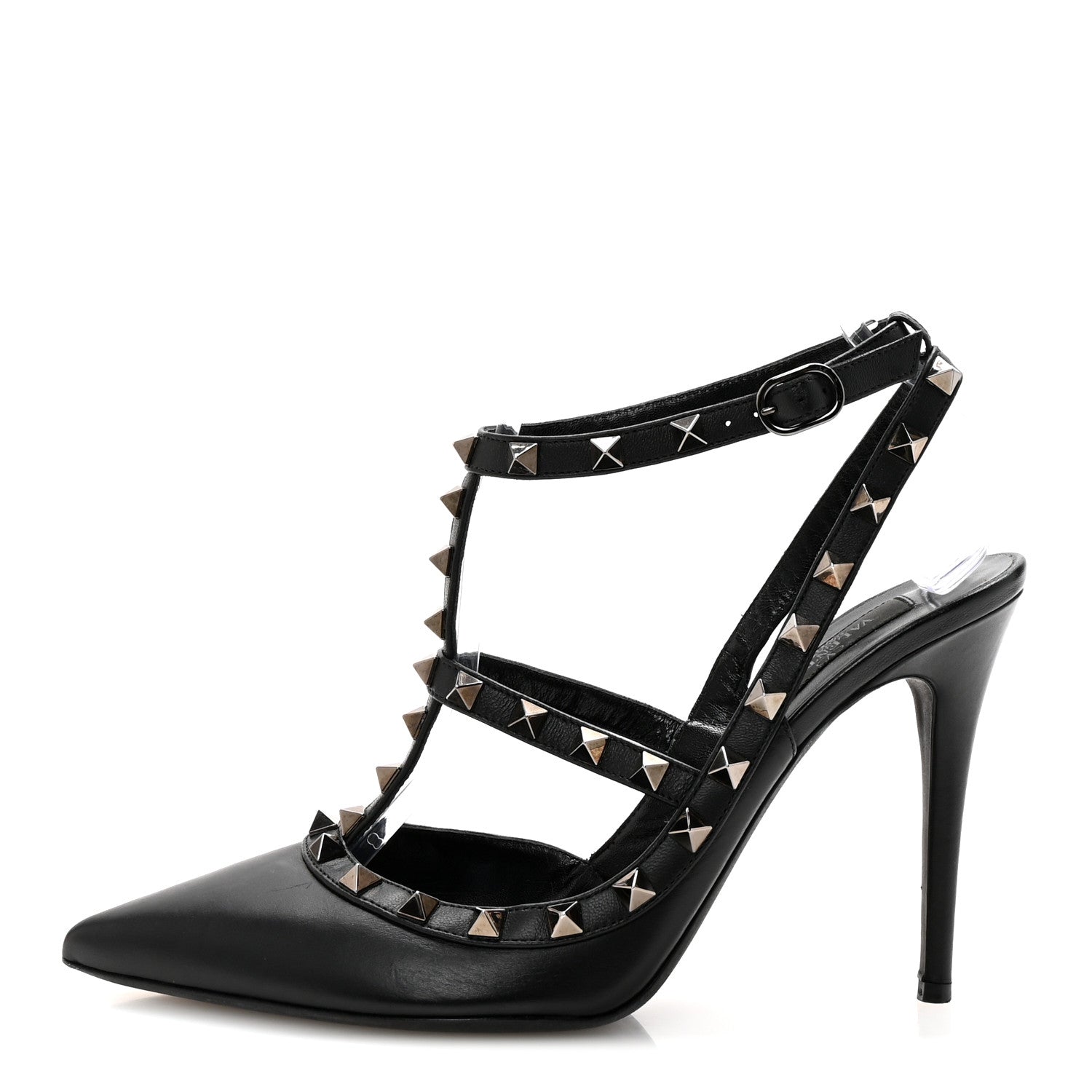Valentino Garavani Calfskin Nappa Rockstud Ankle Strap 100mm Pumps 39.5 Black 1 of 9