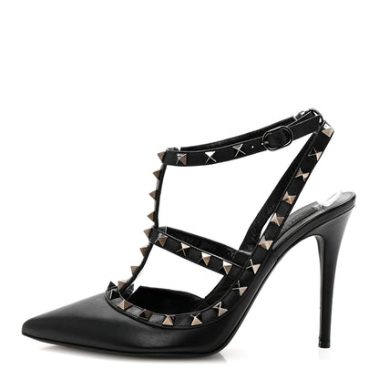 Valentino Garavani Calfskin Nappa Rockstud Ankle Strap 100mm Pumps 39.5 Black 1 of 9