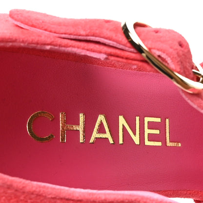 Chanel Suede Kidskin Patent CC Platform Pumps 37 Dark Pink Black 7 of 11