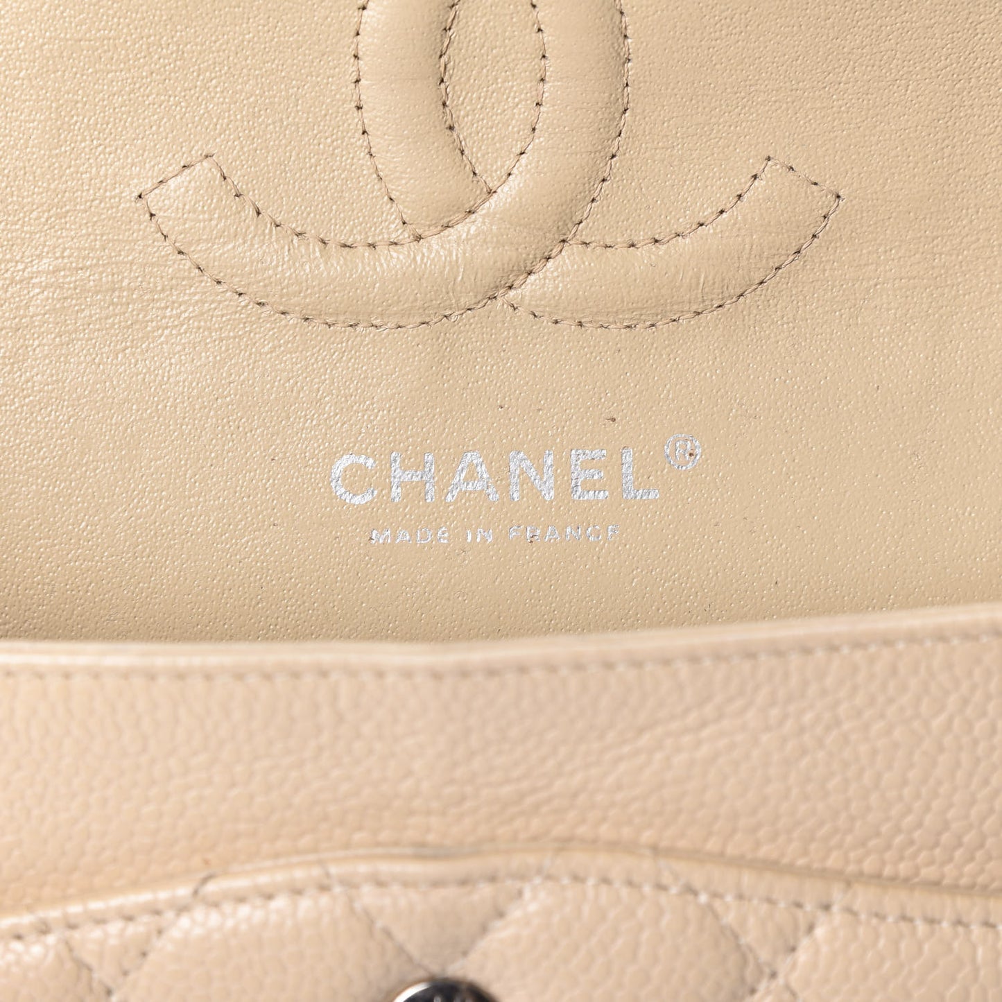 Caviar Quilted Medium Double Flap Beige Clair