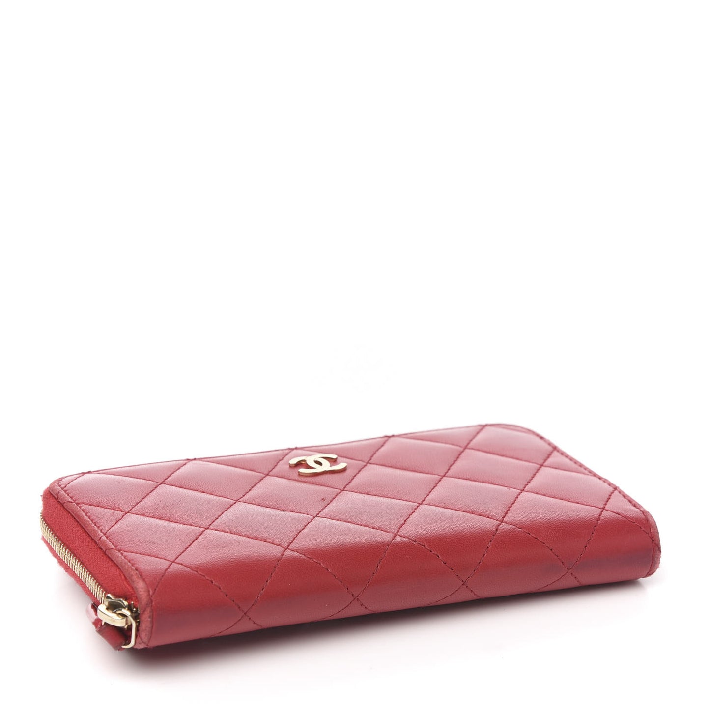 Lambskin Quilted Small Zip Around Wallet Red